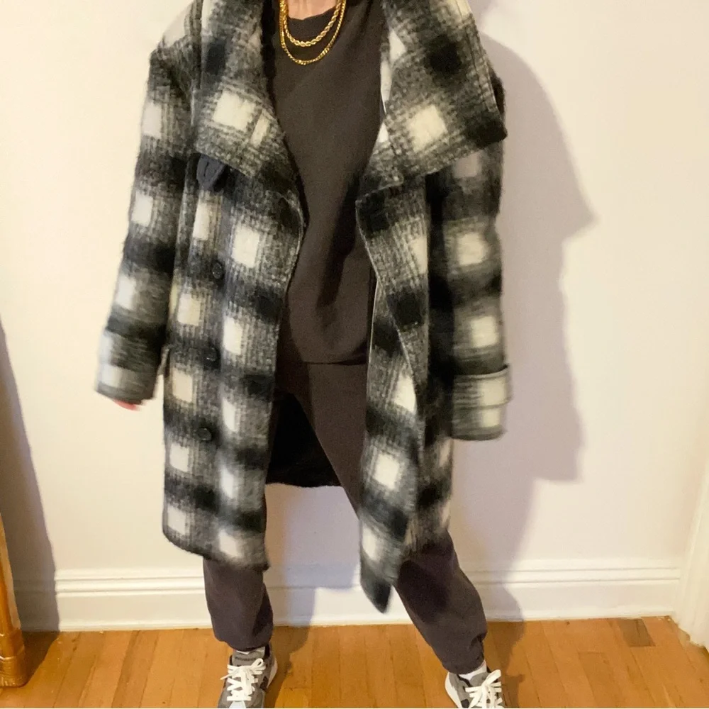 Banana Republic Plaid Wool Double Breasted Long Jacket - Picture 3 of 6